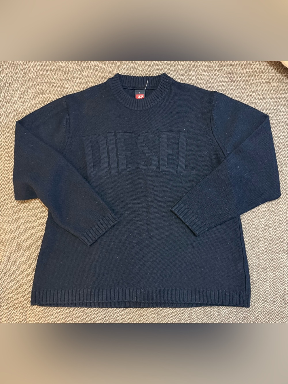 Diesel Men’s Dark Blue Embossed Logo Crewneck Sweater